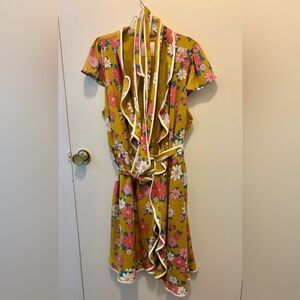 ModCloth retro yellow flower wrap dress